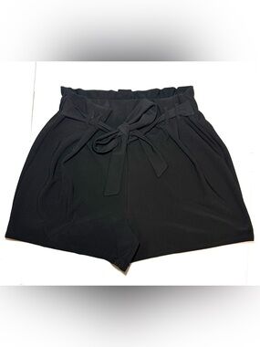 Women’s High-Waist Black Paperbag Tie-Waist Shorts